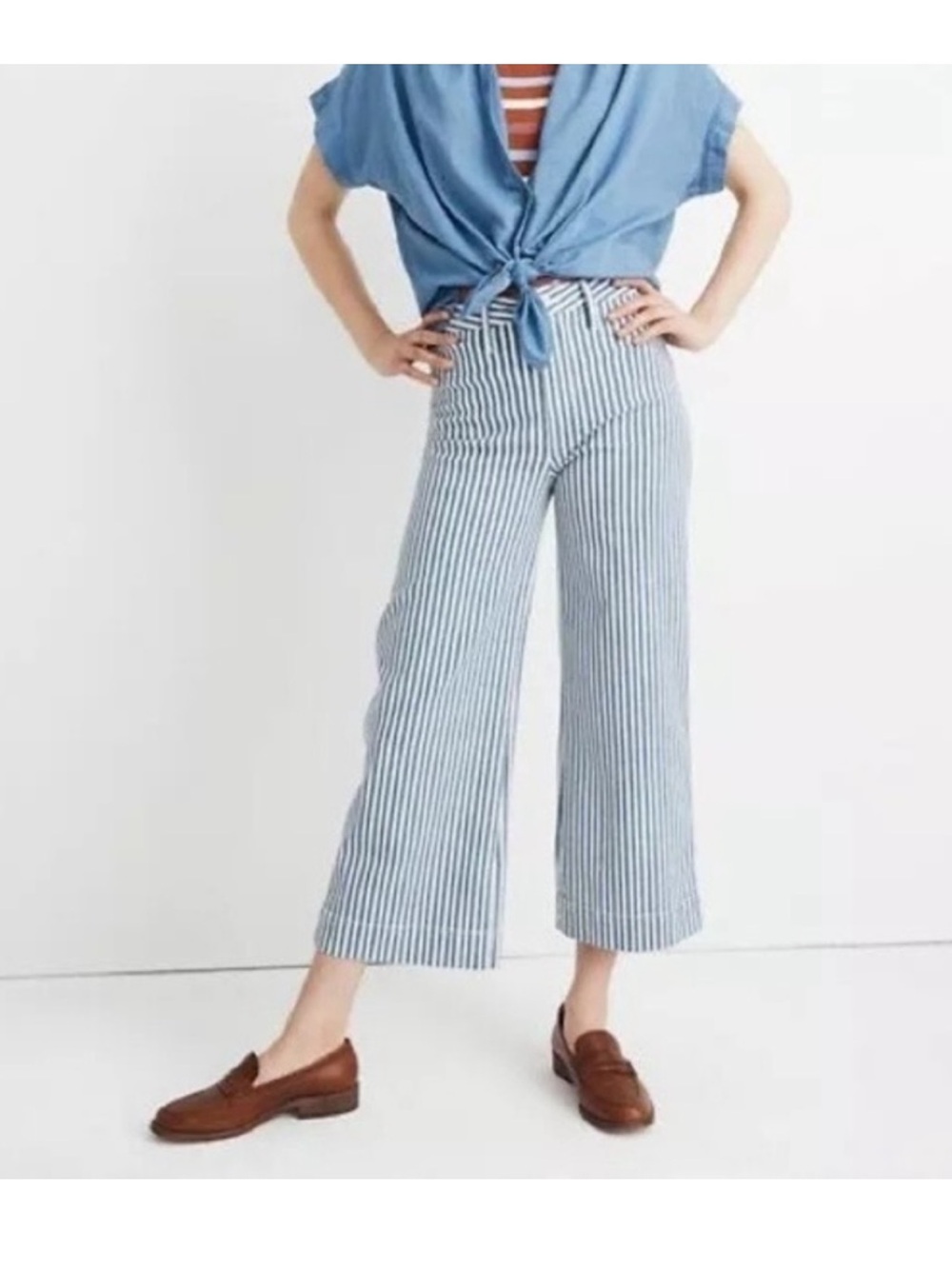 Madewell Wide-Leg Crop Stripe Pants Size 0